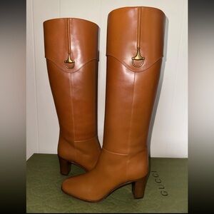 Gucci Leather Knee High Elizabeth Half Horse Bite Boots Brown Size 9